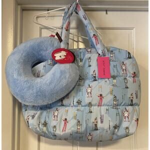 BETSEY JOHNSON NWT Blue Bag Ski Snowboard Weekender Travel Tote Neck Pillow Puff
